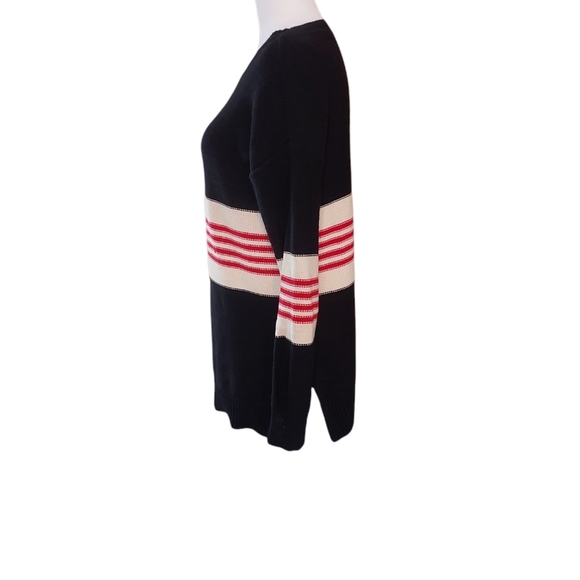 Ann Taylor XS Sweater Striped Knit Relaxed Woman Black Red White. Dimens… - Picture 2 of 3